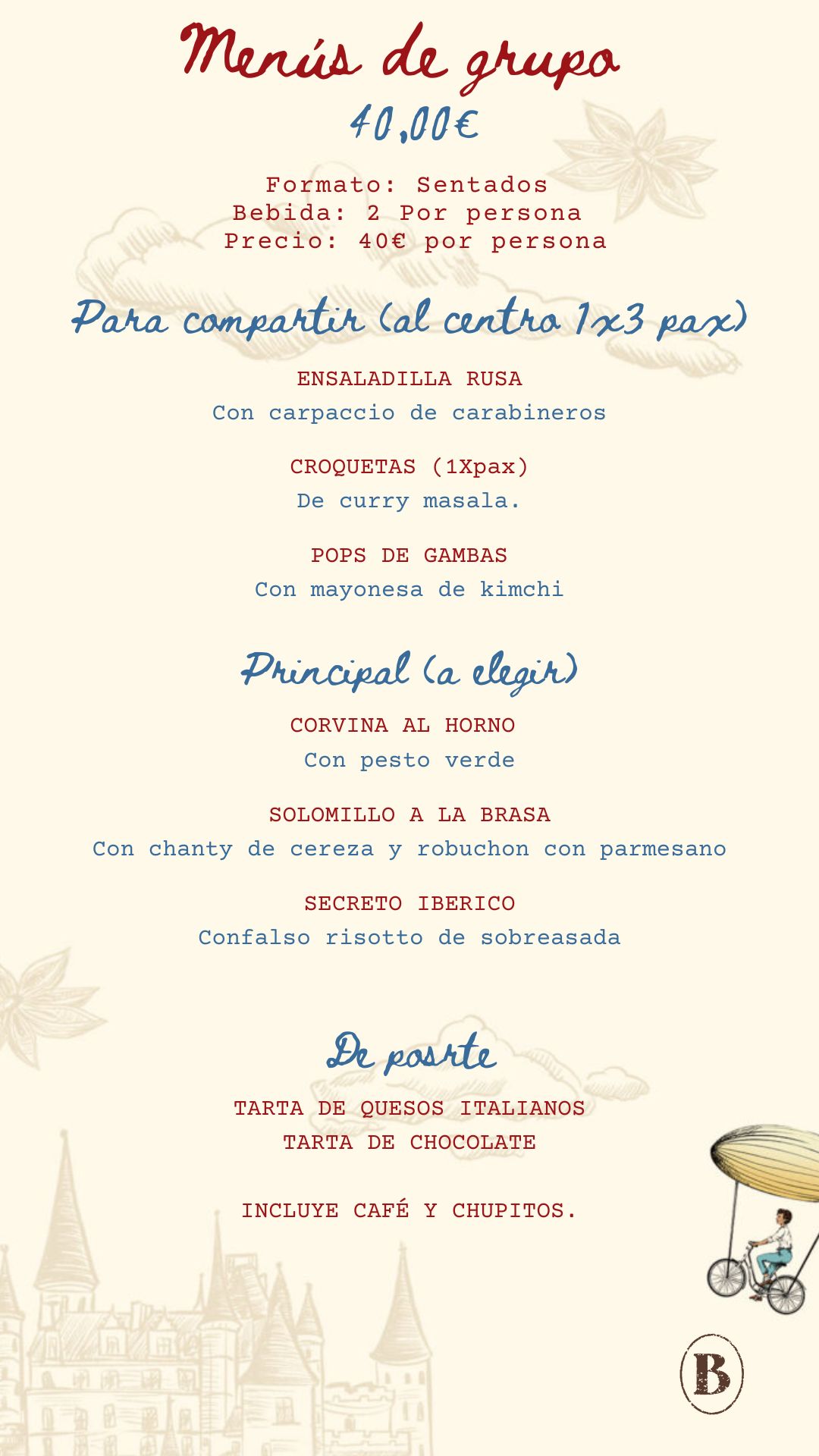 Menú de grupo Osteria Bravisimo